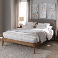 Baxton Studio SW8065-Light Grey/Walnut-M7-Full Clifford Mid-Century Light Grey Fabric and Medium Brown Finish Wood Full Size Platform Bed